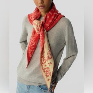 Guest in Residence The Wild Rag Scarlet/Mist 100% cashmere bandana scarf